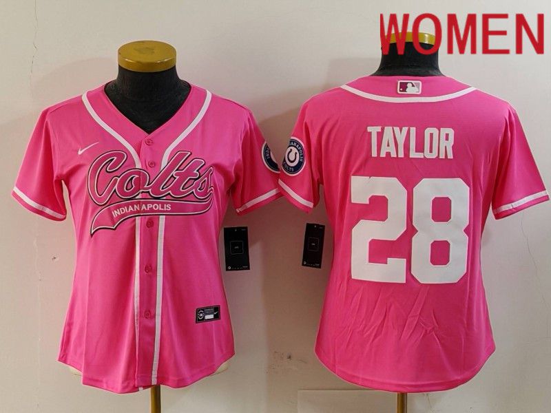 Women Indianapolis Colts #28 Taylor Pink Joint Name 2024 Nike Limited NFL Jersey style 3